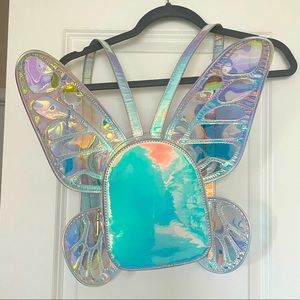 Light Blue Holographic Butterfly Fairy Wings Small Backpack